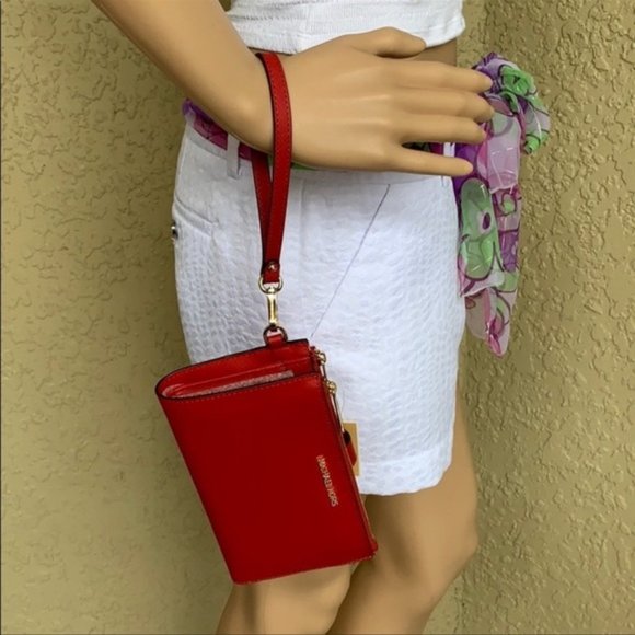 Michael Kors Large Double Zip Wristlet Leather Flame Color - Picture 14 of 16